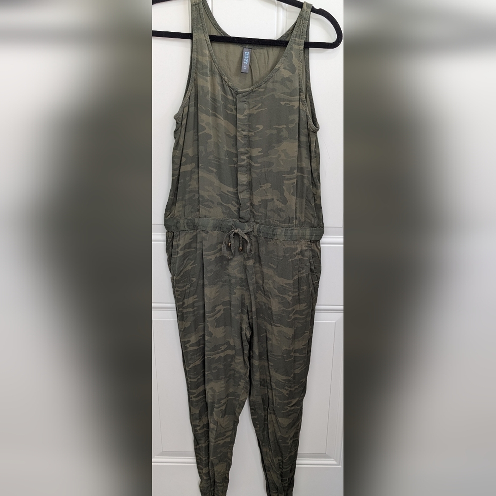 3/$20 Green Camouflage Jumpsuit with Drawstring Waist